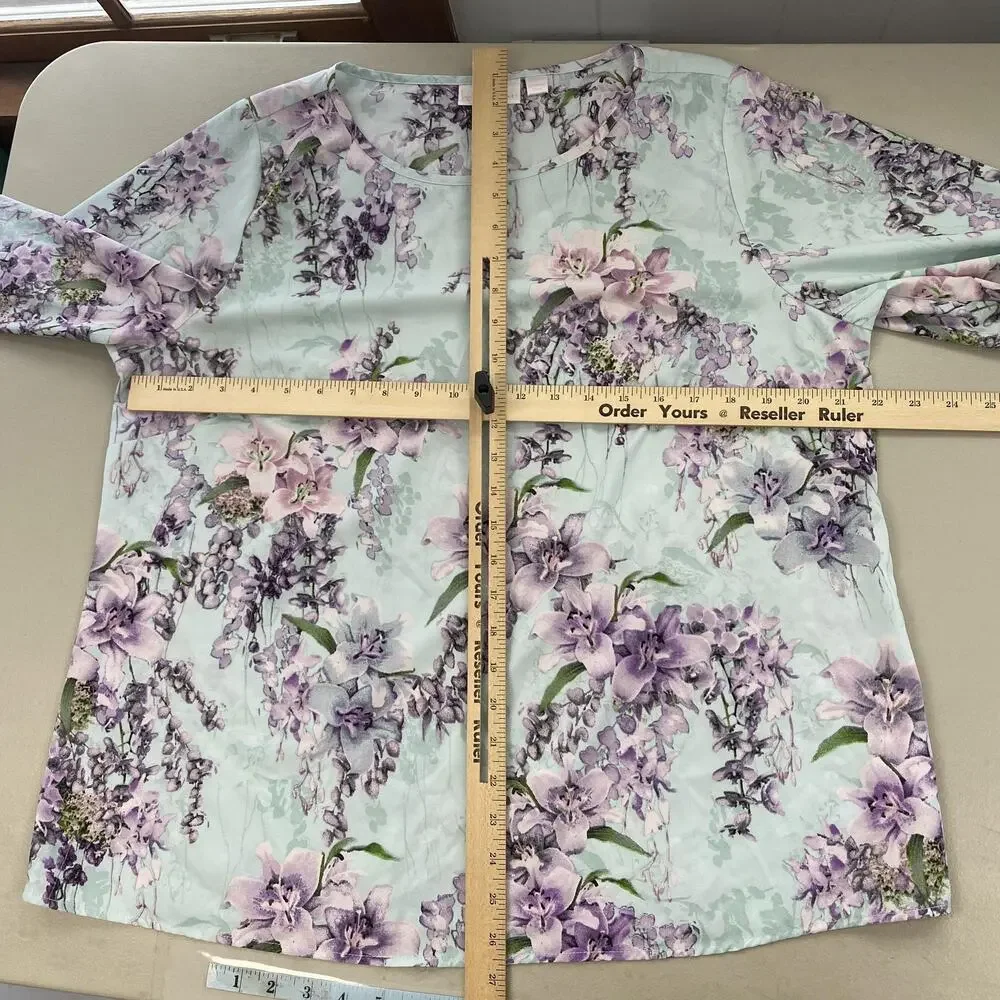 Belle Kim Gravel Top Large Blue Floral Flutter Sleeve Pastel Garden Boho A307916 - Picture 8 of 13